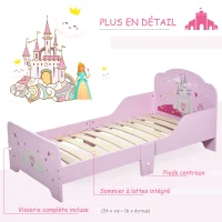 HOMCOM Lit Enfant - lit d'enfant Design Princesse Motif château - sommier à Lattes Inclus - MDF Contre-plaqué Rose(m-6)