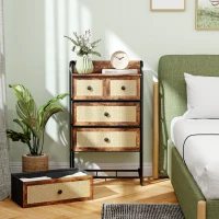 HOMCOM Cómoda para Dormitorio con 5 Cajones con Frentes de Ratán y Marco de Acero 58x29x99 cm Marrón Rústico(m-8)