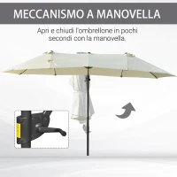Outsunny Ombrellone Doppio in Acciaio e Poliestere Anti-UV Impermeabile, 445x270x260cm, Beige(m-6)
