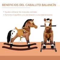 HOMCOM Caballito Balancín de Peluche con Silla y Sonido Juguete para Niños +36 Meses Juguete de Mecedora 71x28x60cm(m-4)