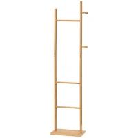 HOMCOM Perchero de Pie de Bambú Estilo Moderno con Ganchos y Barras para Entrada Pasillo Dormitorio 36x24x168 cm Natural(m-11)