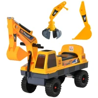 HOMCOM Porteur Enfant tractopelle 2-3 Ans Pelleteuse articulée avec Pince Incluse Effets sonores Lumineux PP Jaune(m-10)