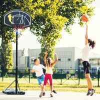 HOMCOM Portable Basketball Hoop Stand Fully Adjustable (1.9m-3.05m) PE Backboard Outdoor Adult Teen Senior Fun Sports Games with Wheels(m-2)