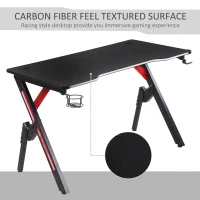 HOMCOM 1.2m Gaming Desk w/ RGB Light Steel Frame | Racing Style Computer Table w/ Cup Holder Headphone Cable Management | Study Workstation Home Bedroom - Black(m-4)