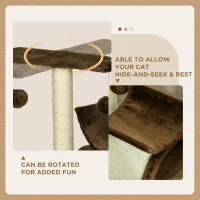PawHut Cat Tree, Cat Tower for Kittens with Rotatable Top Bar, Sisal Scratching Post, Tunnel, Dangling Balls - Brown(m-5)