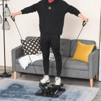 HOMCOM Portable Mini Stepper, Exercise Fitness Machine for Legs Arms Thigh Toner Toning Machine, Stair Steps Workout Training Fitness, w/ Resistance Bands and Floor Mat, Black(m-2)