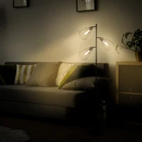 HOMCOM Retro Practical Tree Floor Lamp 3 Angle Adjustable Lampshade Steel Base for Living Room Bedroom Office Black 165cm(m-10)