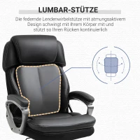 Vinsetto Bürostuhl Computerstuhl mit Wippenfunktion Kopfstütze ergonomischer Schreibtischstuhl drehbar höhenverstellbar Kunstleder Schwarz 68 x 76 x 117-125 cm(m-8)