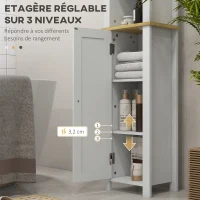 kleankin Meuble colonne de salle de bain placard à 3 niveaux étagères réglables porte en lambris 34 x 23 x 165 cm blanc(m-5)