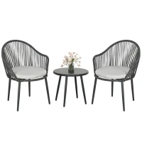 Outsunny Bistro-Set Rattan-Sofa-Set Terrassen-Set, 2 Stühle, 1 Tisch, wetterbeständig, 65 x 63 x 80 cm, Dunkelgrau + Hellgrau(m-10)