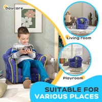 AIYAPLAY Kids Armchair with Planet Dinosaurs Design, Wooden Frame, for Bedroom, Playroom, Kids Room - Blue(m-6)