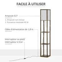 HOMCOM Lampadaire étagère Lampe étagère 26L x 26l x 160H cm 3 étagères 4 Niveaux MDF Blanc et Marron(m-5)