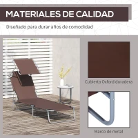 Outsunny Conjunto de 2 Tumbonas Plegables con Toldo Desmontable Respaldo Ajustable en 5 Niveles 187x58x36 cm Marrón(m-7)