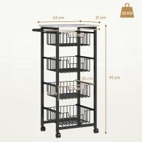 HOMCOM Carrito Verdulero para Cocina con 4 Cestas Deslizables y Marco de Acero 49,5x31x91 cm Gris Claro(m-3)