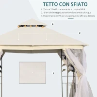 Outsunny Gazebo da Giardino 3x3m con Zanzariera, Telaio in Acciaio e Doppio Tettuccio, Bianco(m-5)