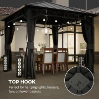 Outsunny 3 x 3(m) Hardtop Gazebo with Galvanised Steel Roof and Water Gutter, Waterproof Permanent Pavilion Garden Gazebo with Netting and Curtains for Patio, Deck(m-8)