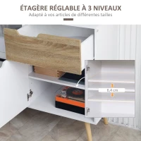 HOMCOM Buffet Meuble de rangement sur pied scandinave placards pour Salle de bain, salon, Cusine, Pieds en Bois Massif pin - Blanc - dim. 98L x 39l x 81,5H cm(m-5)