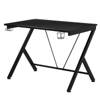 HOMCOM Gaming Desk 108 x 66 cm PC Computer Desk with Whole Board, A Shaped Gaming Table for Home Office with Cup Holder and Headphone Hook, Black(m-11)