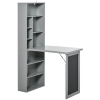 HOMCOM Schreibtisch Esstisch klappbar mit 6 Fächer Bücherregal mit 3 Regale Computertisch Bürotisch E1 Spanplatte Metallrahmen Dunkelgrau 98 x 51 x 153 cm(m-1)