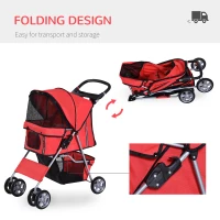 PawHut Dog Stroller with Rain Cover for Small Miniature Dogs, Folding Pet Pram with Cup Holder, Storage Basket, Reflective Strips, Red(m-5)