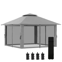 Outsunny Faltpavillon, höhenverstellbar, 4 Netzwände, Lüftungsdach, Tragetasche, Schnellaufbau, dunkelgrau, 4 x 4 x 3 m(m-10)