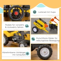 HOMCOM Kinderradlader, steuerbarer Frontlader, ab 3 Jahren, Pedalantrieb, Gelb/Schwarz(m-5)