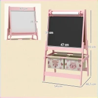 AIYAPLAY 3-in-1 Kinder Staffelei mit Papierrolle, Kreidetafel, Whiteboard, Aufbewahrungskörbe, 54 x 46,5 x 93 cm, rosa(m-3)