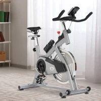 HOMCOM Bicicleta Estática Volante de Inercia de 13 kg Ciclo Indoor con Sillín Ajustable Resistencia Manillar Regulables Pantalla LCD con Pulsómetro 96x50x107 cm Acero Plata(m-2)