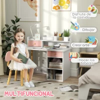 AIYAPLAY Juego de Escritorio Infantil con Silla Pupitre Infantil con Cajones Compartimento y Estantes Rosa y Blanco(m-4)