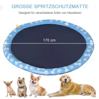 PawHut Hundepool, Planschbecken, mit Wasserdüse, rund, rutschfest, blau, Ø170 cm(m-4)