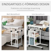 HOMCOM Beistelltisch mit Rollen, höhenverstellbar, kompakt, 2 Ablageböden, Metallrahmen, 80x40x72-82 cm, Weiß(m-4)