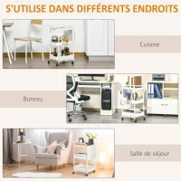 HOMCOM Desserte chariot de rangement en métal chariot de service à roulettes 3 niveaux avec 2 range-couverts 4 crochets(m-7)