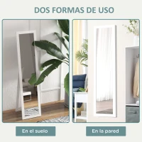 HOMCOM Espejo de Cuerpo Entero 37x157 cm Espejo de Pie Espejo de Pared Forma Rectangular con Marco de Madera Blanco(m-5)