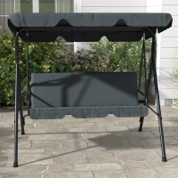Outsunny 3 Seater Canopy Swing Chair Garden Rocking Bench Heavy Duty Patio Metal Seat w/ Top Roof - Grey(m-8)