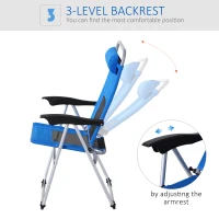Outsunny Folding Camping Chair, Patio Armchair, 3-Position Adjustable Recliner Reclining Seat with Pillow for Outdoor Garden - Blue(m-5)