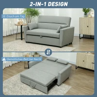 HOMCOM 2-Sitzer Sofa mit Bettfunktion, Verstellbarer Rückenlehne, Polstersofa, Samtoptik, für Wohnzimmer, Schlafzimmer, Hellgrau(m-7)