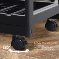 HOMCOM Carrito Auxiliar con Ruedas Carrito Verdulero Carro de Cocina con 2 Cajones 2 Cestas y 2 Estantes 74x37x76 cm Negro(m-5)