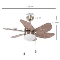 HOMCOM Ceiling Fan with LED Light, Flush Mount Ceiling Fan Lights with 6 Reversible Blades, Pull-chain Switch, Walnut Brown(m-3)