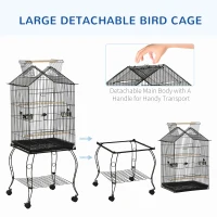 PawHut Large Metal Bird Parrot Cage Budgie Cage Aviary Finch Cockatiel Birds Stand Feeding Station Stand w/ Wheels 53L x 53W x 147H cm(m-4)