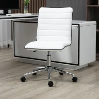 Vinsetto Silla de Oficina Sin Reposabrazos con Altura Ajustable Respaldo Tapizado en Piel Sintética 47x57x76,5-86,5 cm Blanco(m-2)