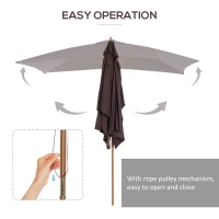 Outsunny 2 x 3m Wooden Garden Parasol Umbrella Outdoor Sun Shade Canopy, Dark Coffee(m-6)