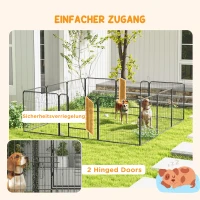 PawHut Welpenauslauf, Haustiergehege, 12 Paneele je 80x80 cm, 2 Türen, Stahlrahmen, Grau(m-5)