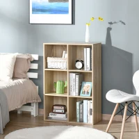 HOMCOM Estantería para Libros Estantes de Madera de 3 Niveles con 6 Cubos de Almacenaje para Sala de Estar Dormitorio Oficina 65,5x30x97,5 cm Roble(m-7)