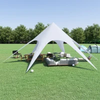 Outsunny Tente de Jardin XXL en étoile bâche Anti-Pluie Voile d'ombrage Toile de Camping 10 x 10 x 4 m Polyester Haute densité 210D imperméable bleu clair(m-2)