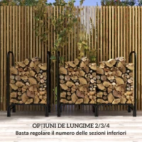 Outsunny Portalegna da Interno ed Esterno in Metallo con Telo Porta Legna e Copertura, 120x36x99 cm, Nero(m-8)