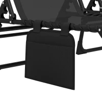 Outsunny Portable Sun Lounger Set of 2, Folding Camping Bed Cot, Reclining Lounge Chair 5-position Adjustable Backrest with Side Pocket, Pillow for Patio Garden Beach Pool, Black(m-9)