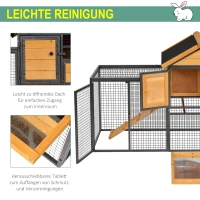 PawHut Kleintierstall mit Freigehege u. Rampe 122 cm x 63 cm x 92 cm Tannenholz Metall Hellgelb+Dunkelgrau(m-5)