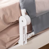 HOMCOM Barrera de Seguridad de Cama para Niños 120 cm con Altura de Cuerda Ajustable Barandilla Abatible Tela Extraíble y Lavable Protección Anticaídas 120x40x60 cm Gris(m-8)