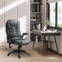 HOMCOM 6-Point Massage Office Chair with Seat Heated for Home Office, PU Leather High Back Executive Desk Chair with Adjustable Height and 360° Swivel for Work Study, Black(m-2)