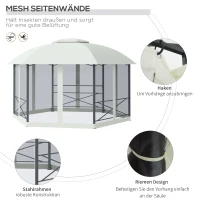 Outsunny Gartenpavillon Pavillon 4 x 5 m Festzelt Partyzelt wetterfest wasserabweisend Zelt mit Seitenwänden und zweistufigem Dach Stahl + Polyester Beige(m-5)